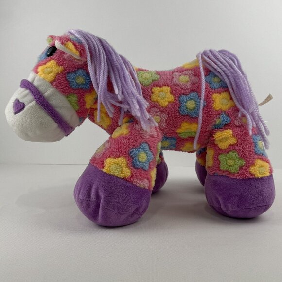Dan Dee Collectors Choice Plush Horse 14" Pink Floral Pattern Purple Hooves Soft - Picture 2 of 11